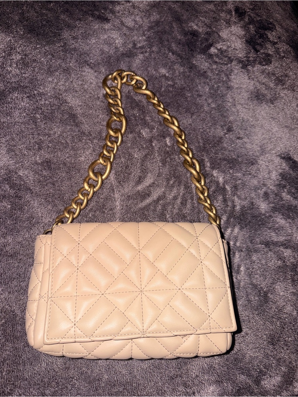 Zara Beige Quilted Chain Shoulder Bag